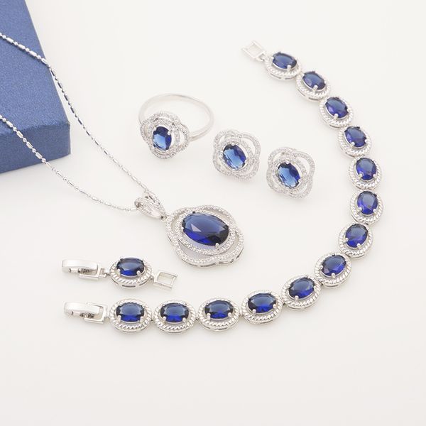 

zircon 925 silver costume bridal jewelry sets women earrings rings pendant necklace bracelets set