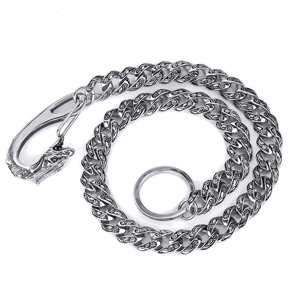 

retro tide street dance waist chain men titanium steel metal anti-theft pants chain wallet, Silver
