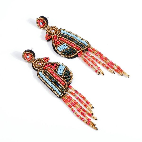 

manilai handmade beads animal bird tassel earrings for women rhinestone statement long dangle earrings party jewelry, Silver