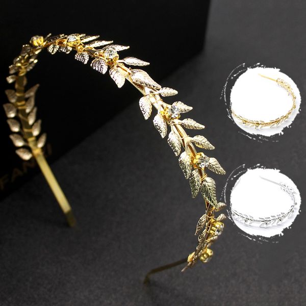 

wedding hair accessories vintage gold sliver leaf headband metal hairband bride hair hoop headpiece head jewelry for women, Golden;white