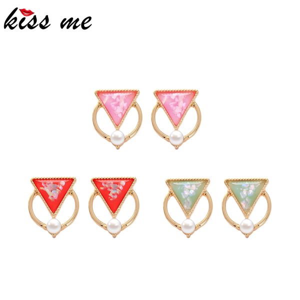 

kissme classic geometric stud earrings for women pink red green triangle resin acrylic pearl earrings 2020 new fashion jewelry, Golden;silver