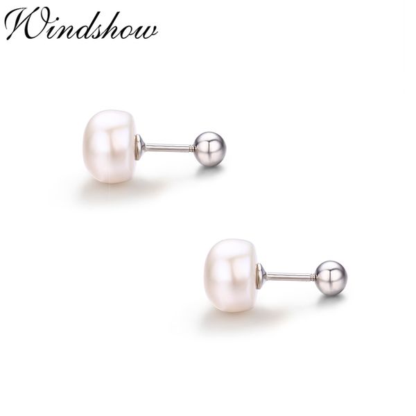 

925 sterling silver bread-type white pearl screw back stud earrings for women girls kids piercing jewelry orecchini aros aretes, Golden