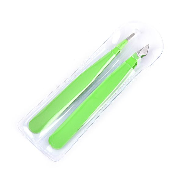 

2pc/set new lovely women stainless steel hair removal eyebrow tweezer beauty makeup tool green new pro