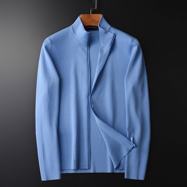 

stand collar luxury solid color zipper cardigan sweater male spring and autumn slim fit mens sweaters 4xl, White;black