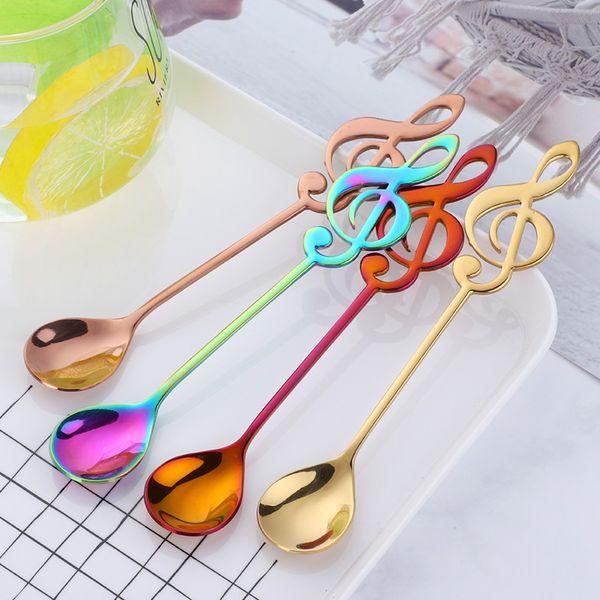 

musical note stirring spoons stainless steel tea juice dessert ice - cream spoon 8 color kitchen tableware