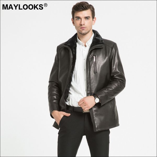 

maylooks 2019 новая мужская кожа, модная коза, длинное зерно, износостойкий лацкан, теплый норковый вкладыш для волос ws124, Black