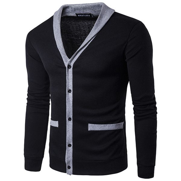 

V neck cardigan de igner men weater long leeve contra t color men weater with button pring male clothing, White;black