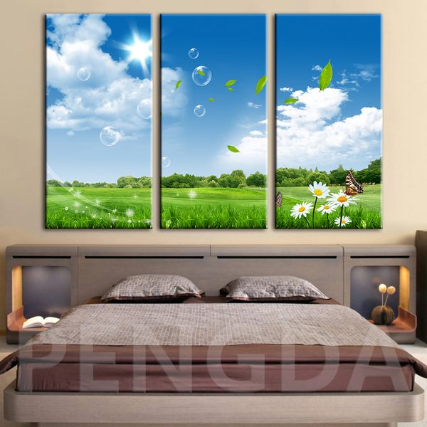

modular hd prints pictures home decor sunflower butterfly grassland landscape painting canvas poster wall art living room framed