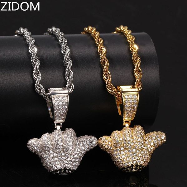 

men/women hip hop iced out bling gesture pendant necklaces aaa zircon hiphop necklace fashion jewelry drop shipping, Silver