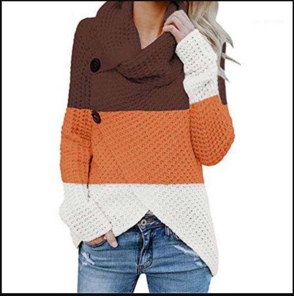 

sweaters long sleeve turtle neck ladies clothing striped print female color matching sweaters buttons womens designer, White;black