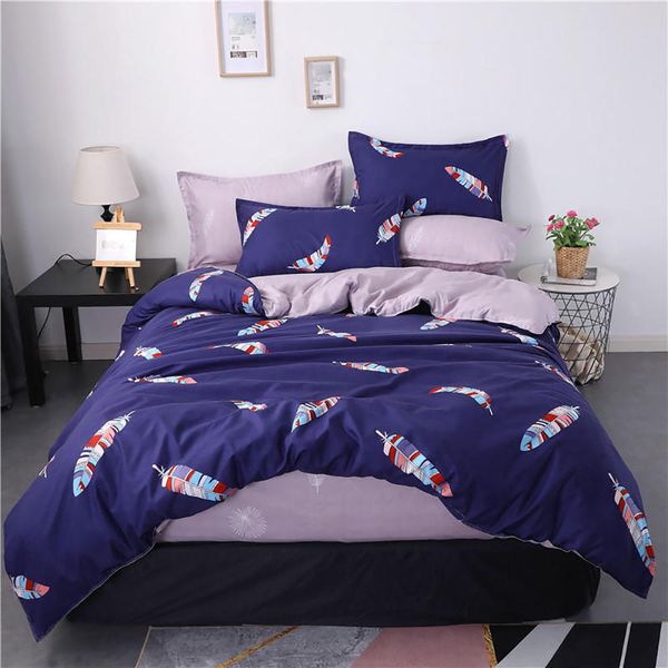 Colorful Feather Bedding Set Queen Size Simple Elegant Duvet Cover