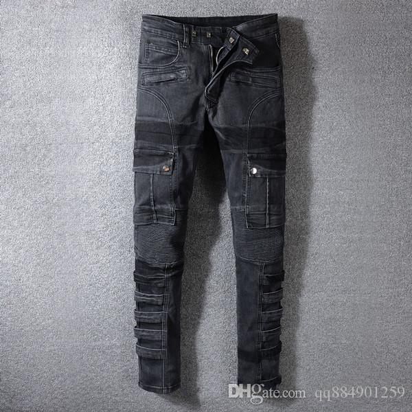 

mens 2019 luxury designer pants fashion designer men jeans slim motorcycle moto biker causal mens denim pants hip hop men jeans, Blue