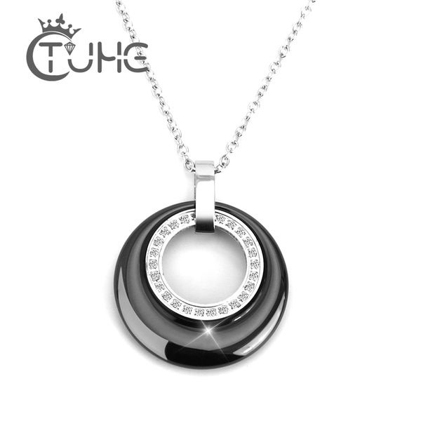 

new arrival multiple zircon ceramic necklaces & pendants for women jewelry double circle cz wedding chokers necklace women gift, Silver