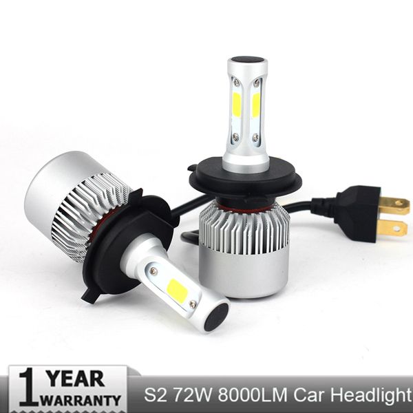 

muxall s2 auto car h4 h7 led headlights 6500k 8000lm 12v cob bulbs hi lo beam 2 / 3 diodes white automobiles near far light