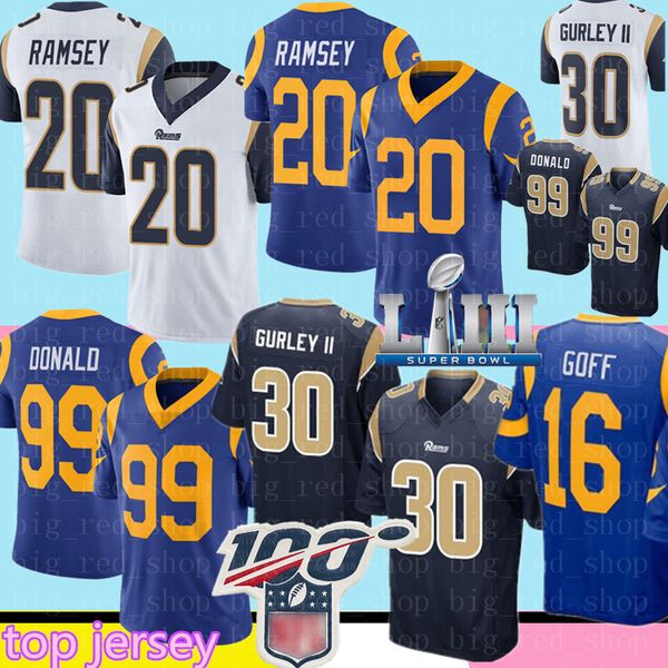 

99 aaron donald ram 20 jalen ramsey 30 todd gurley ii los angeles jersey ram 16 jared goff football jerseys 2019 super bowl liii, Black;red