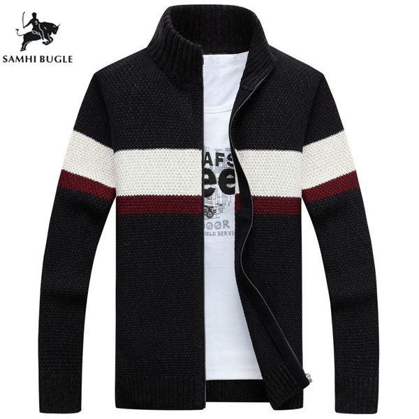 

cardigan mens sweaters for 2019 brand clothing cotton stand collar autumn winter pattern striped sweater men xxxl, White;black