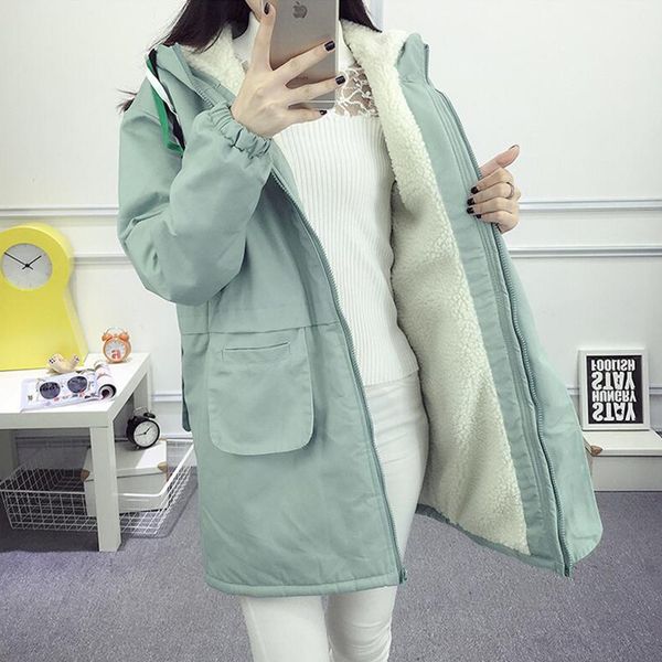 

2019 new winter plus velvet warm coat women cotton thicken casual loose tooling jacket student hooded coat female cc1257, Black