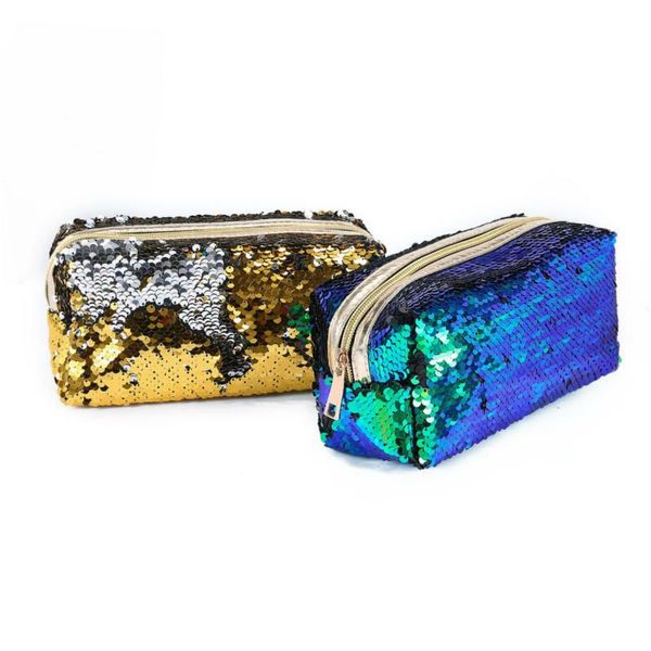 

creative sequin сумка для хранения косметики двойной цвет косметичка организатор молния канцелярские пенал держатель открытый инструменты пу