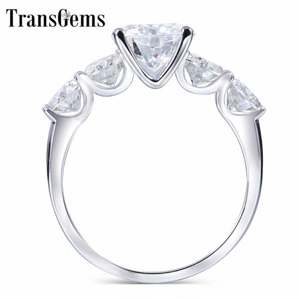 

transgems 14k white gold center stone 1ct 6.5mm side stone 4mm f color moissanite diamond anniversary wedding band women gifts, Golden;silver