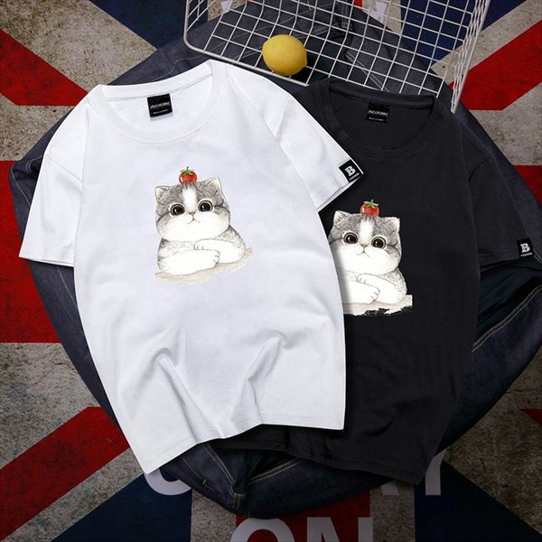 

t6] fashion brand couple clothes t- women's t-shirt coat loose large size short sleeve half sleeve student base shirt, White