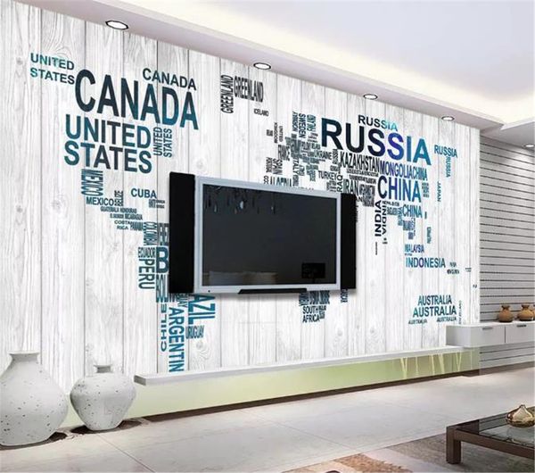 

3d обои фрески woodgrain деревянные буквы карта мира современные простые обои
