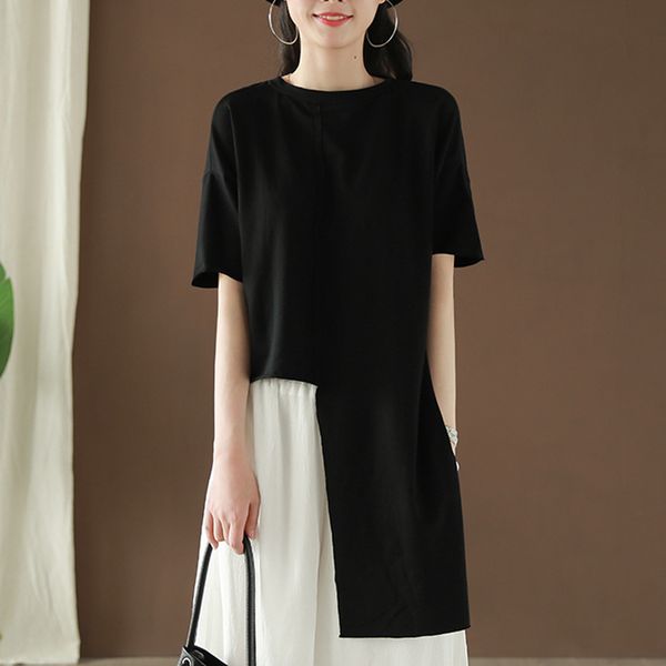 

women t shirt tees o neck cotton big loose long asymmetric retro vintage casual fashion for spring summer az19151530, White