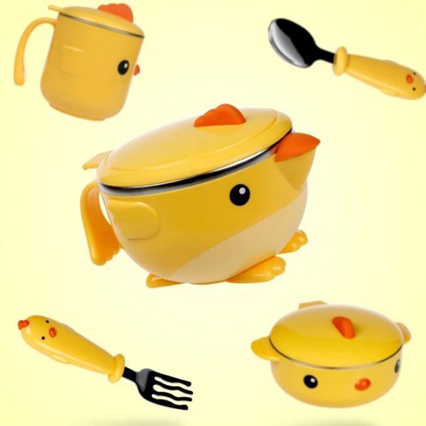 

детские mate всасывающей чаши для малышей с чашкой вилки ложки набором из нержавеющей стали всасывающих чаш держите еду теплой и холодным