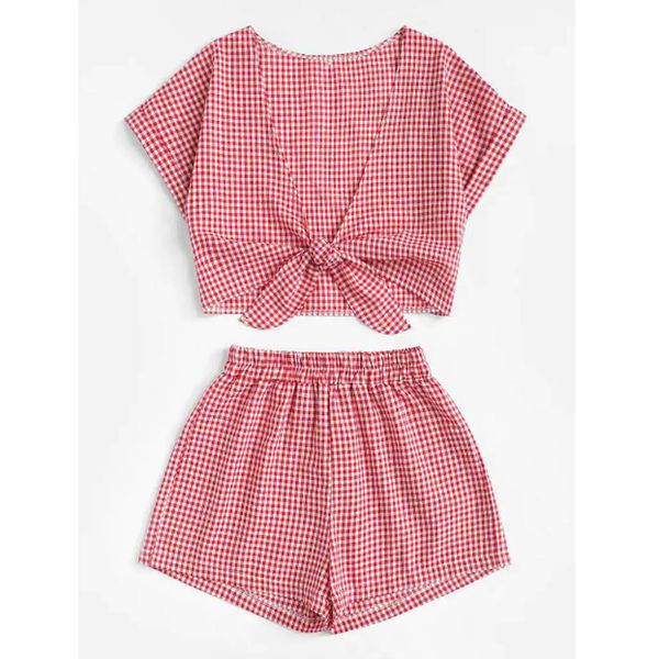 

sweet women girls printed short sleeve bandage v-neck vest+shorts pants set beachwear women girls set, White