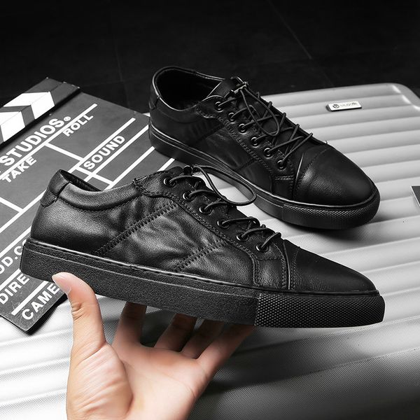 

mens shoes outdoor men loafers flats genuine leather shoes quality leather casual men breathable slip-on comfortable, Black