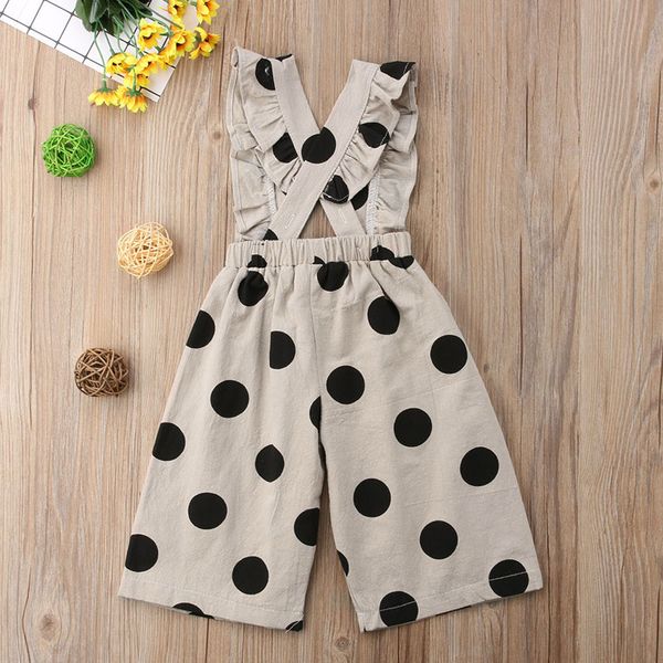 

6m-5y toddler kids baby girl denim overalls bib pant ruffles polka dot wide leg jumpsuit one pieces clothes, Blue