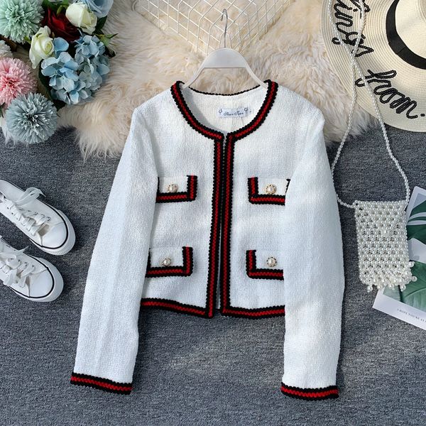 

2019 autumn winter korean version tweed jacket women's pearl buckle fringed small fragrance short coat cc875, Black;brown