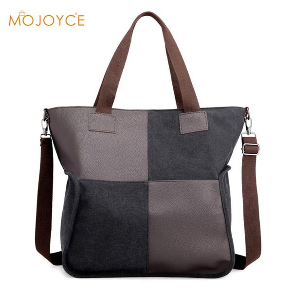 

splicing leather canvas plaid shoulder messenger handbags women men large capacity crossbody bags torebki damskie 2019