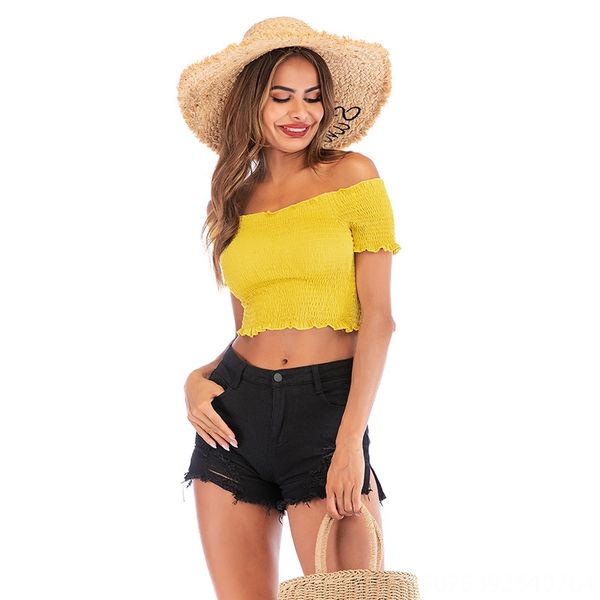 

women's frilled cropped t-shirt boat/bateau neckline midriff-baring short-sleeved t-shirt swimming trunks swimming trunks women's, White