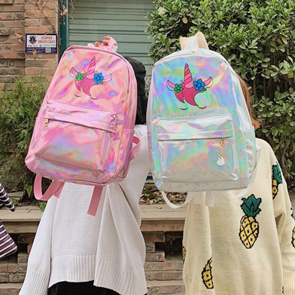 

holographic glitter women backpack for girls bag school laser silver book backpack college rucksack