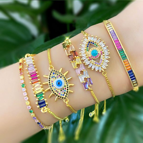 

link, chain fashion gold evil eye bracelet for women girls rainbow cz turkish blue bohemian trendy snake jewelry, Black