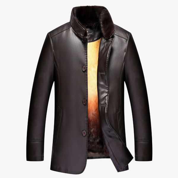

mens winter leather jackets real fur coats snow wear thickening warm outerwear overcoat liner detachable 2019 m-4xl, Black