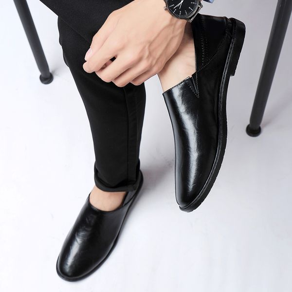 

summer men shoes outdoor men casual shoes slip on men's flat zapatos hombre fashion genuine leather for l5, Black