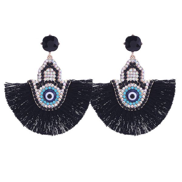 

sehuoran crystal palm eyes drop earrings for women bohemian tassel statement simple personality earrings fashion jewelry gifts, Silver