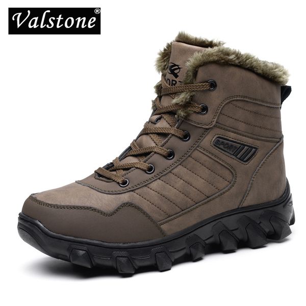 

valstone winter men snow boots waterproof ankle boot male warm sneakers working boots plush lining for winter non-slip rubber, Black