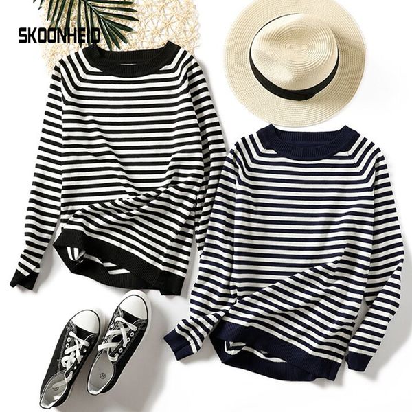 

skoonheid women knitted sweaters striped pullovers long sleeves basic sweaters loose warm tricot autumn winter korean knit, White;black