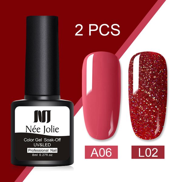 

nee jolie uv gel nail polish set soak off uv gel lacquer varnish glitter pink gray nail art led polish designs 8ml, Red;pink