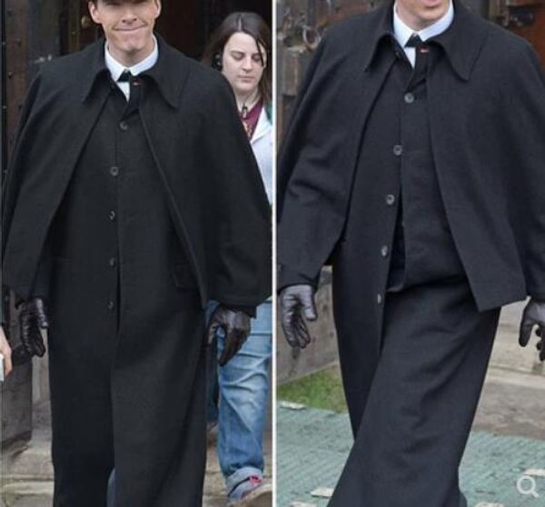 

s-5xl 2019 new men clothing fashion super long false 2 pieces cappa slim woolen overcoat winter casual wool cloak coat plus size, Black