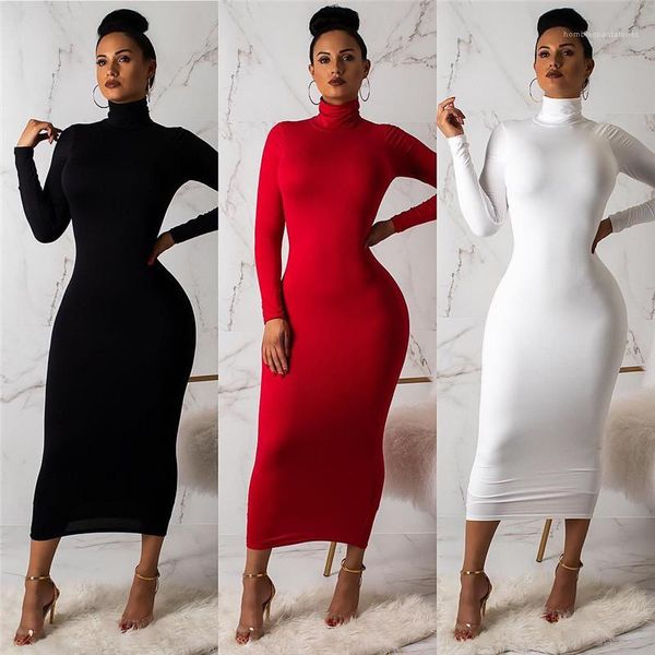

sheath slim fit long turtle neck dresses long sleeved 2019 women designer silk bodycon dress, Black;gray