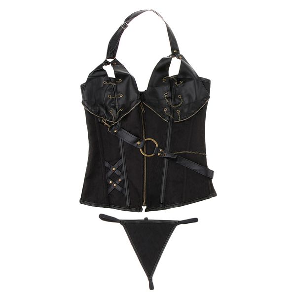 

women's gothic boned overbust corset bustier waist cincher with t-back, Black;white