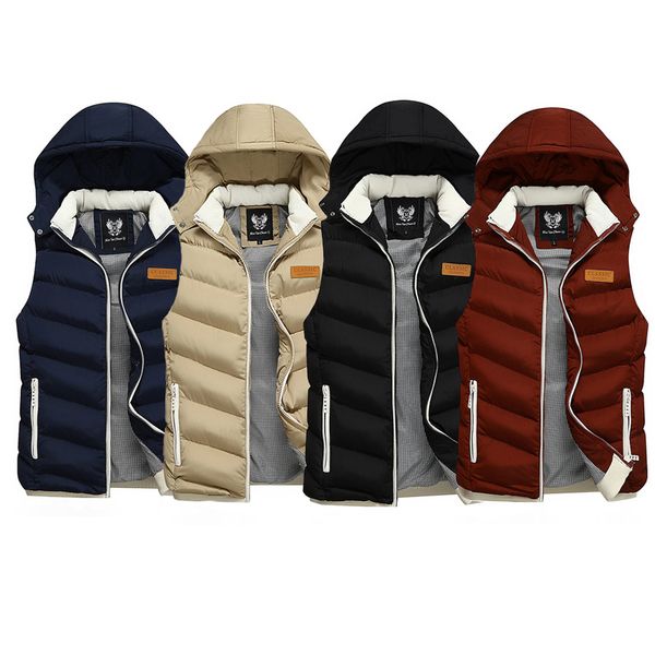 

korean style fashion winter men vest hooded coats casual outwear thick warm sleeveless jackets men british classical parka homme, Black;white