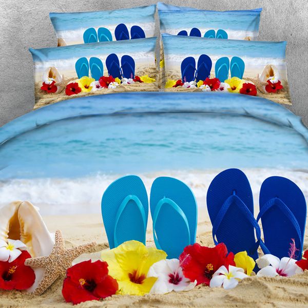 Bedding Set With Pillow Shams Coastal Bedspread Coverlet Seashells