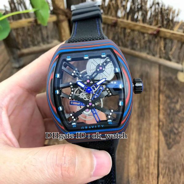 

6 colors men's collection luminous color fiber case v 45 automatic mens watch 44mm hollow big dial rubber strap gents sport watches, Slivery;brown