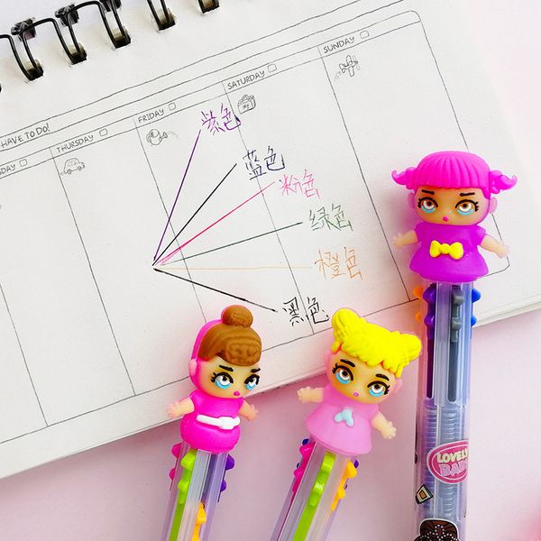 

kawaii candy 6 color cartoon surprise doll ball pens fashion ballpoint pens pens for school stationery office supplies 3pcs/set, Blue;orange