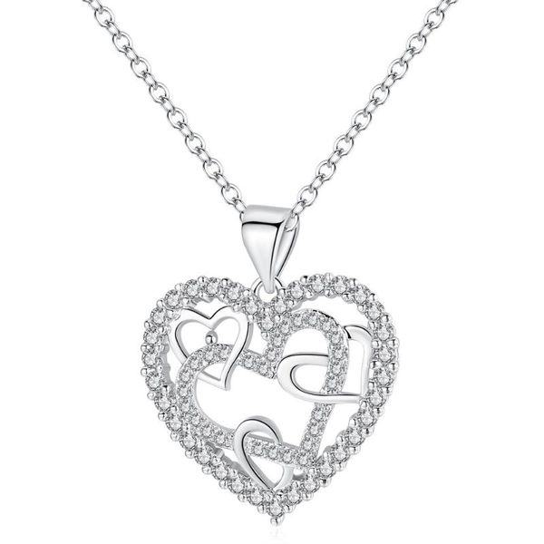 

european and american christmas hollow wrapping heart necklace ornaments micro-set spirit heartbeat necklace, Silver