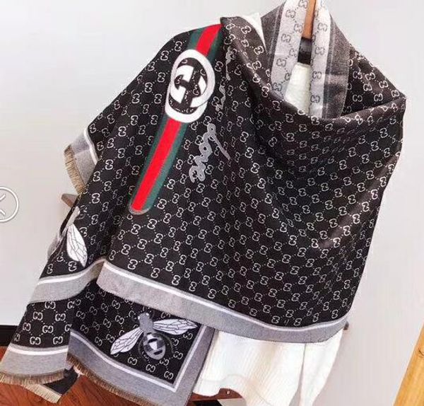 

new luxurynew ghy/winter 2020 two-sided two-color fashion letters high-end thickened scarf dual-purpose shawl warm neck, Blue;gray